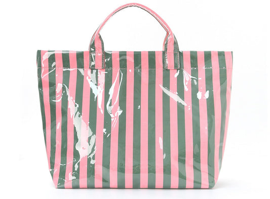 Pink and Green Striped Tote Bag Glossy Waterproof Travel Beach Shoulder Bag