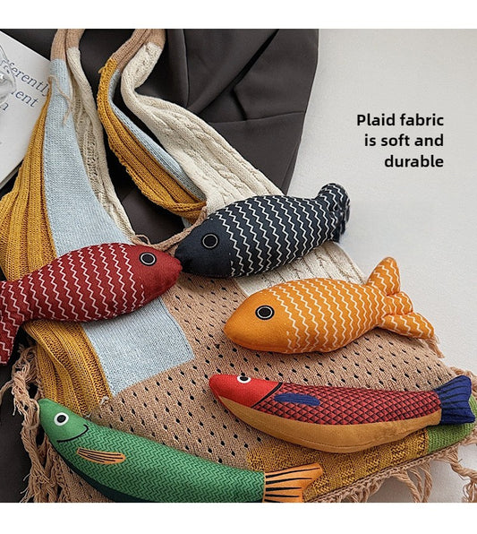 Whimsical Hand-Knit Patchwork Fish Tote Bag - Unique Artisan Boho Shoulder Purse