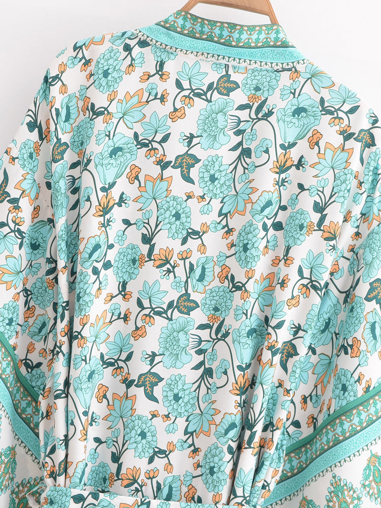 Floral Print Kimono Cardigan Beach Cover-Up Wrap