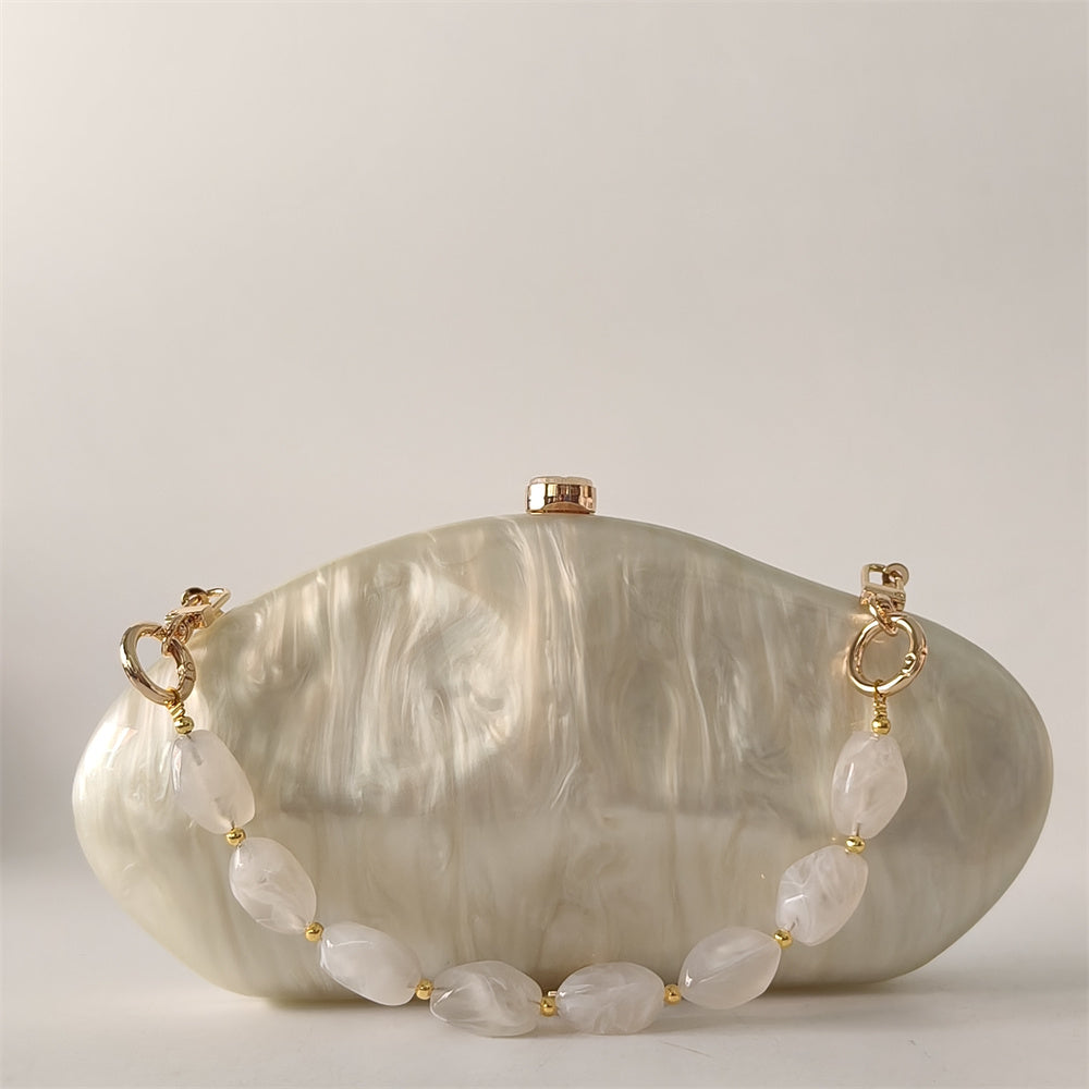 White Marble Acrylic Evening Clutch Bag Mother of Pearl Bride Prom Handbag