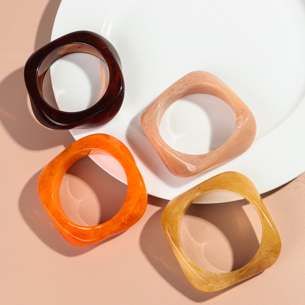 Acrylic Resin Bangle Bracelet Irregular Square Chunky Statement Jewelry