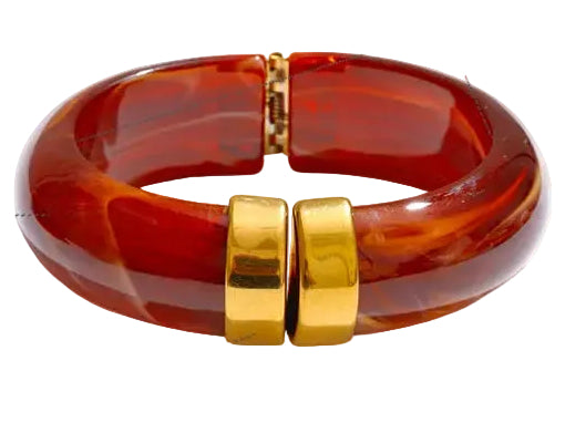 Acrylic Gold Plated Hinge Bangle Bracelet Marbled Earth Tone Fashion Jewelry