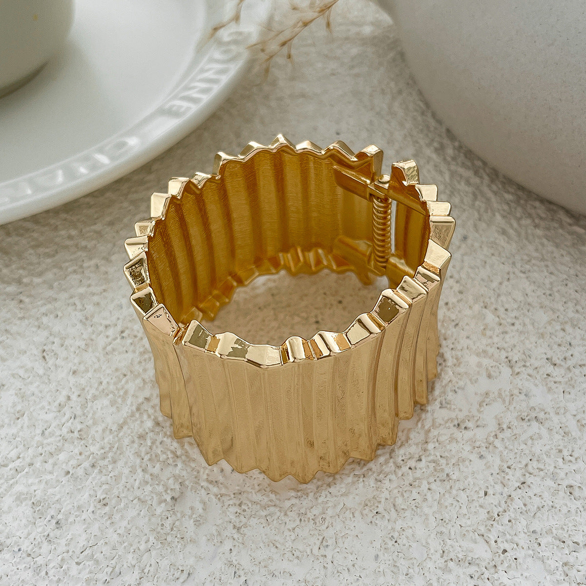 Corrugated Geometric Statement Bangle Bracelet Modern Minimalist Boho Chic Jewelry for Every Outfit