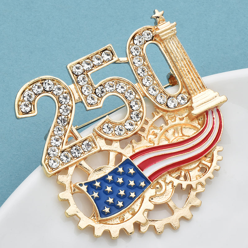 Patriotic USA Flag Brooch Pin 250th Anniversary Crystal Lapel Pin 2026 Celebration Jewelry