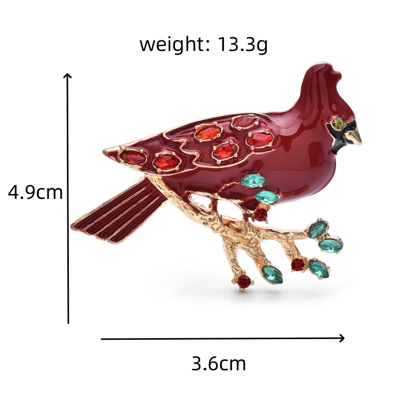 Red Cardinal Bird Brooch Enamel Rhinestone Pin for Bird Lovers