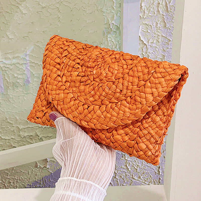 Women Woven Straw Envelope Clutch Bag Summer Beach Crossbody