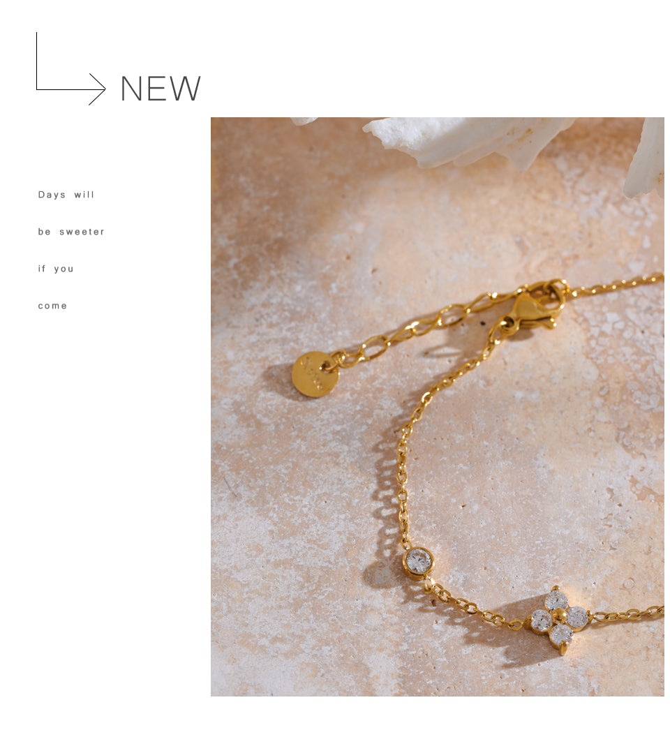 Dainty Flower Zircon Bracelet Gold Silver Plated Minimalist Chain Adjustable