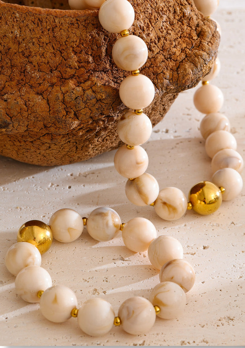 2pcs Resin Bead Necklace & Stretch Bracelet Set