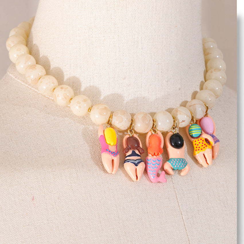 Swimmer Girl Charm Beaded Necklace Fun Beach Summer Jewelry