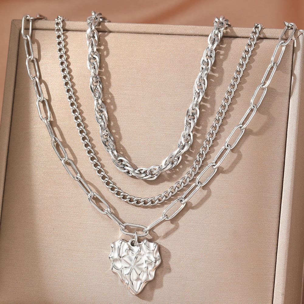 Layered Heart Pendant Necklace Set Stainless Steel Tarnish Resistant