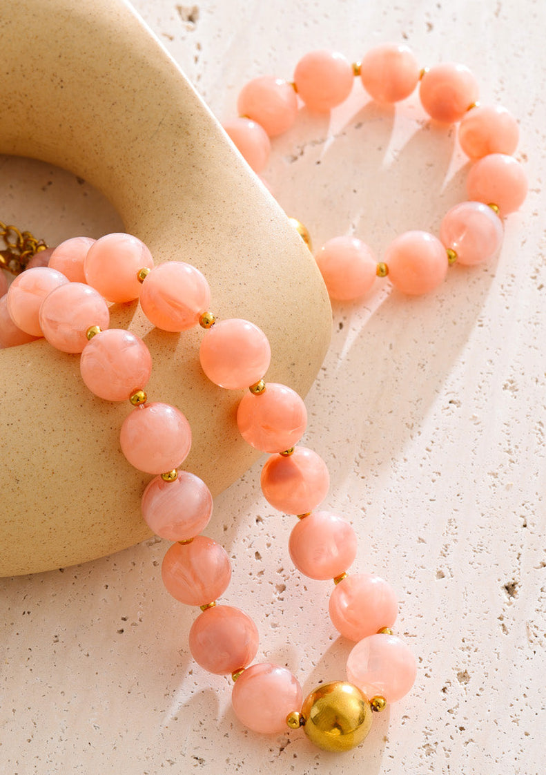 2pcs Resin Bead Necklace & Stretch Bracelet Set