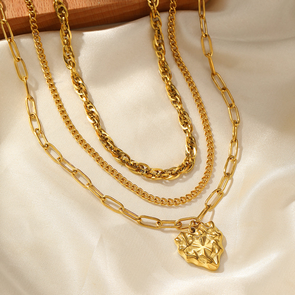 Layered Heart Pendant Necklace Set Stainless Steel Tarnish Resistant