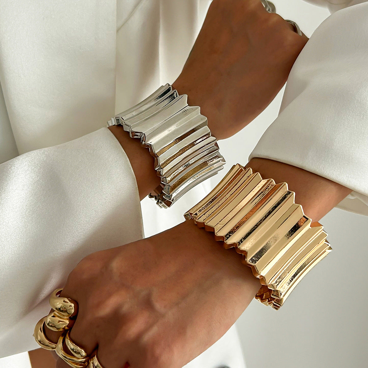 Corrugated Geometric Statement Bangle Bracelet Modern Minimalist Boho Chic Jewelry for Every Outfit