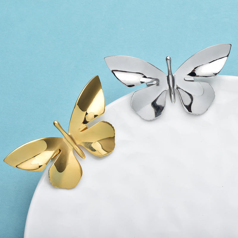 2Pcs Butterfly Brooch Set 18K Gold Silver Plated Stainless Steel Metal Pins