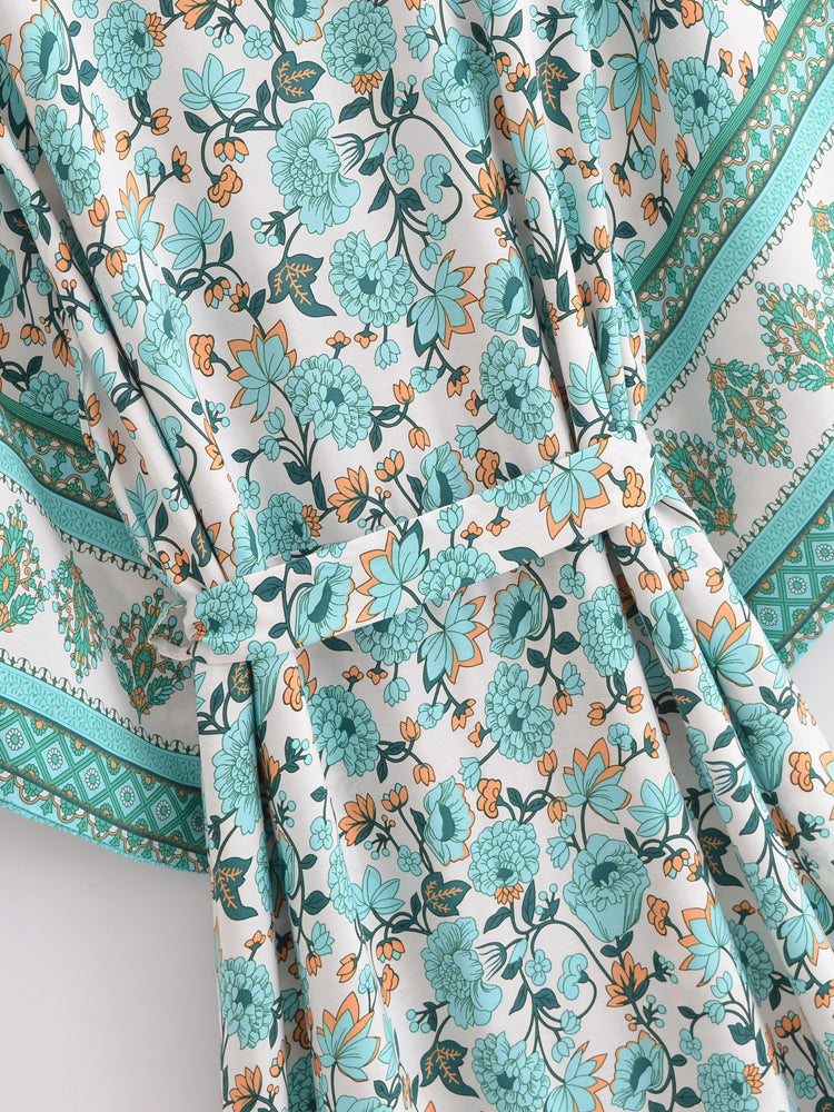 Floral Print Kimono Cardigan Beach Cover-Up Wrap