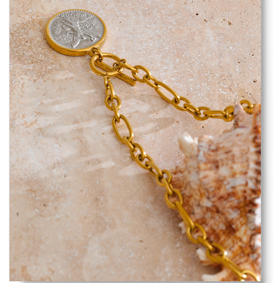 Angel Coin Toggle Chain Necklace Minimalist Statement Jewelry