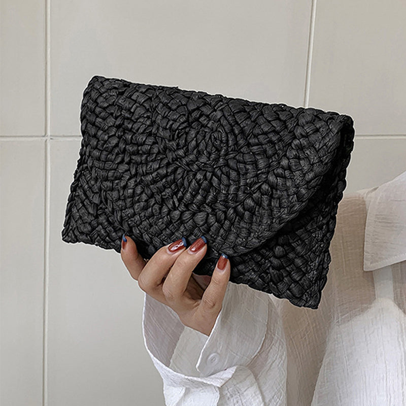 Women Woven Straw Envelope Clutch Bag Summer Beach Crossbody