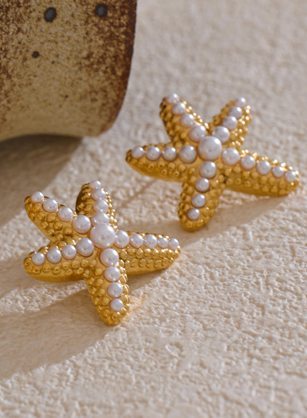 Starfish Dangle Earrings with Faux Pearl Ocean Beach Summer Jewelry
