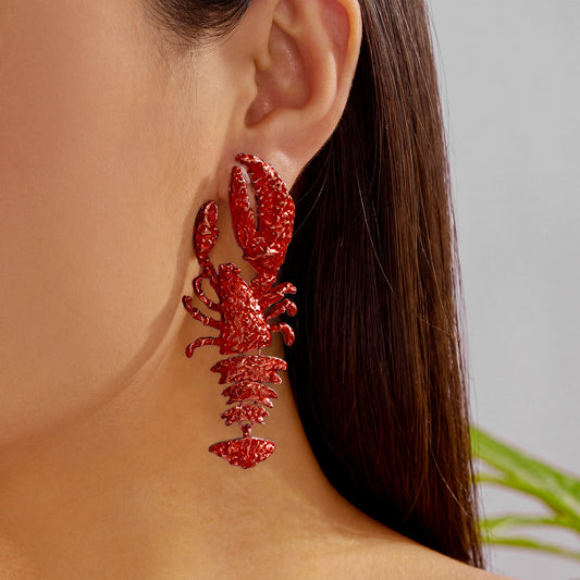 Statement Lobster Earrings Hammered Metal Texture Dangle Drop Coastal Jewelry