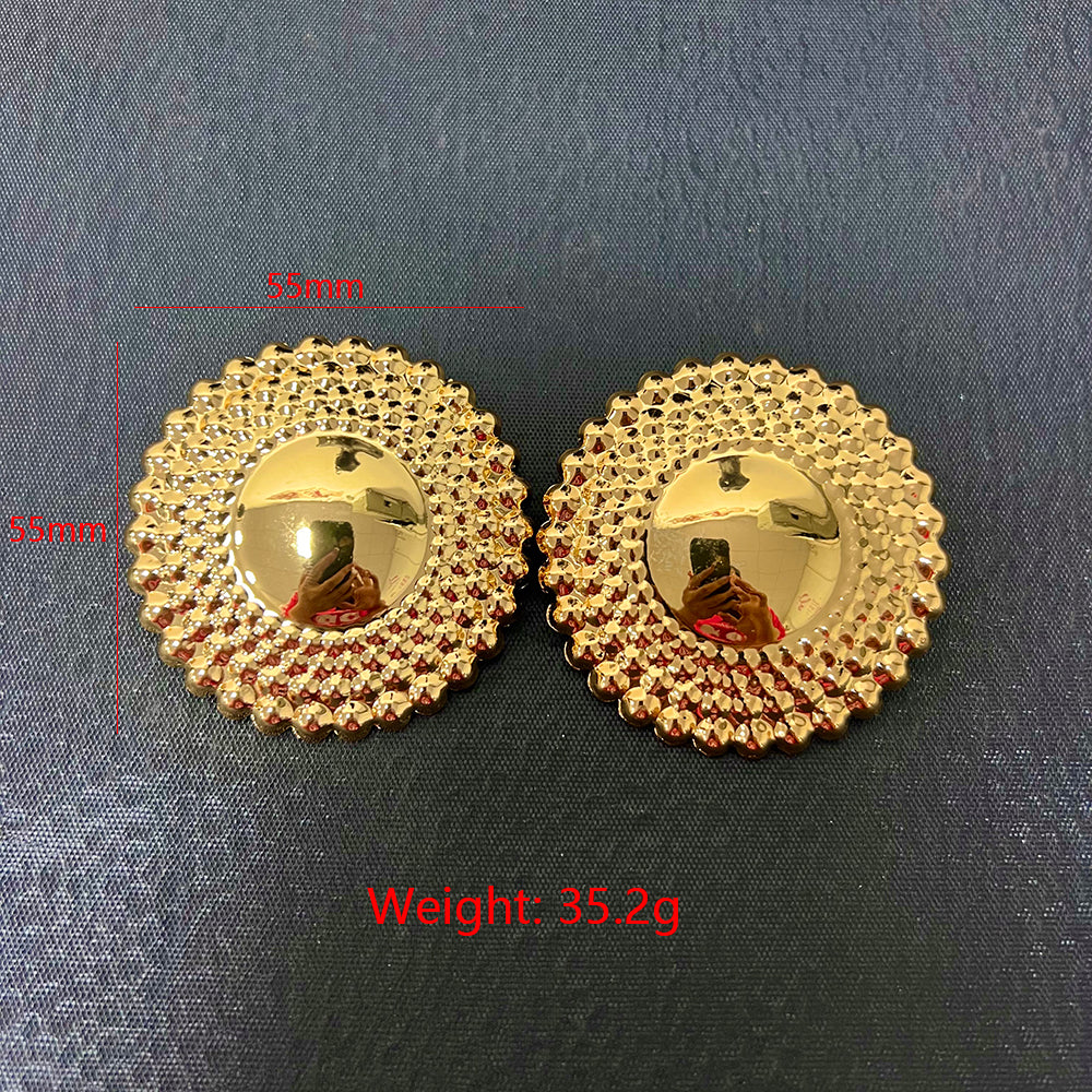 Gold Tone Textured Disc Statement Earrings for Women