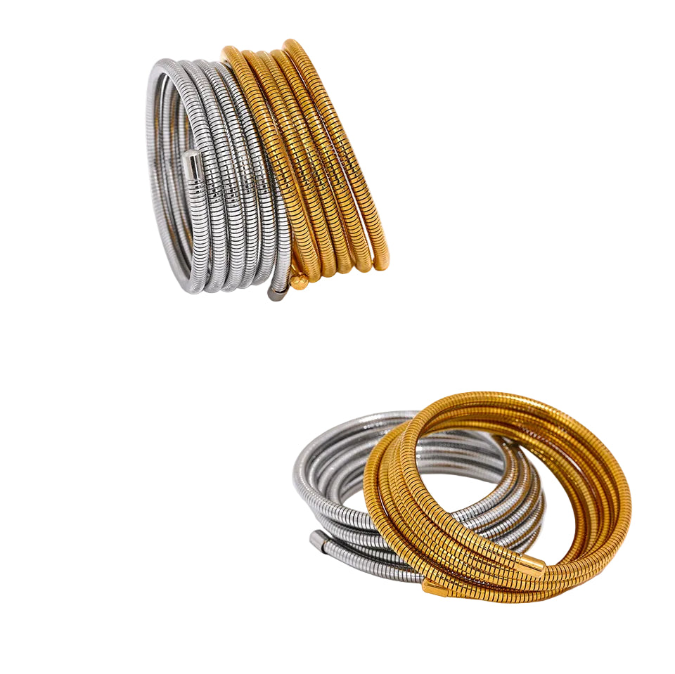 Stainless Steel Cobra Coil Gas Pipe Bracelet Wrap Bangle Tarnish Free
