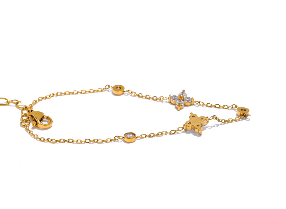 Dainty Flower Zircon Bracelet Gold Silver Plated Minimalist Chain Adjustable