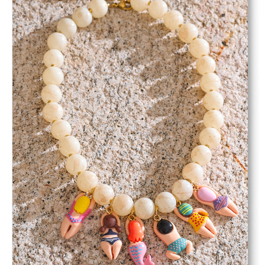 Swimmer Girl Charm Beaded Necklace Fun Beach Summer Jewelry