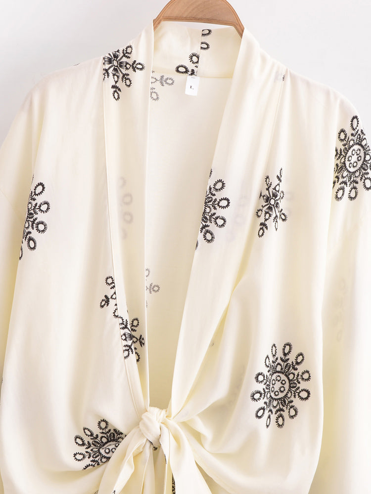 Boho Tie Front Kimono Cardigan Paisley Floral Lightweight Summer Cover Up