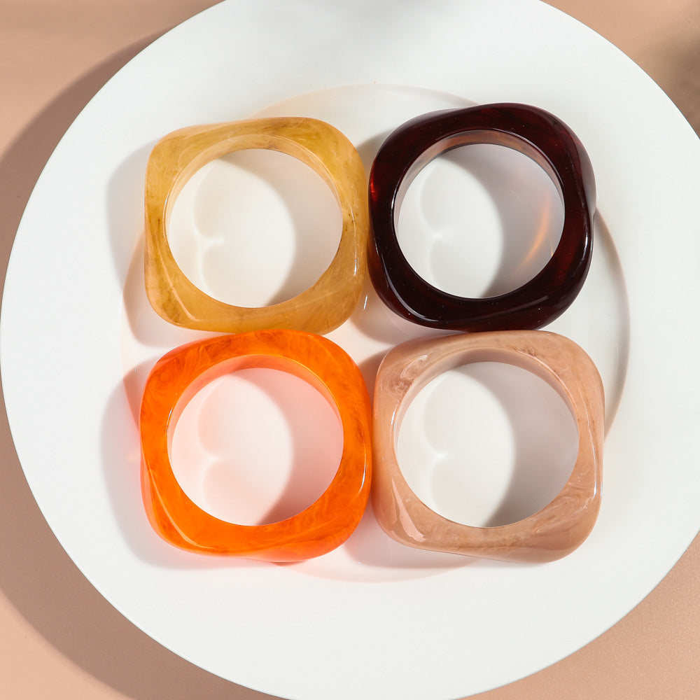 Acrylic Resin Bangle Bracelet Irregular Square Chunky Statement Jewelry