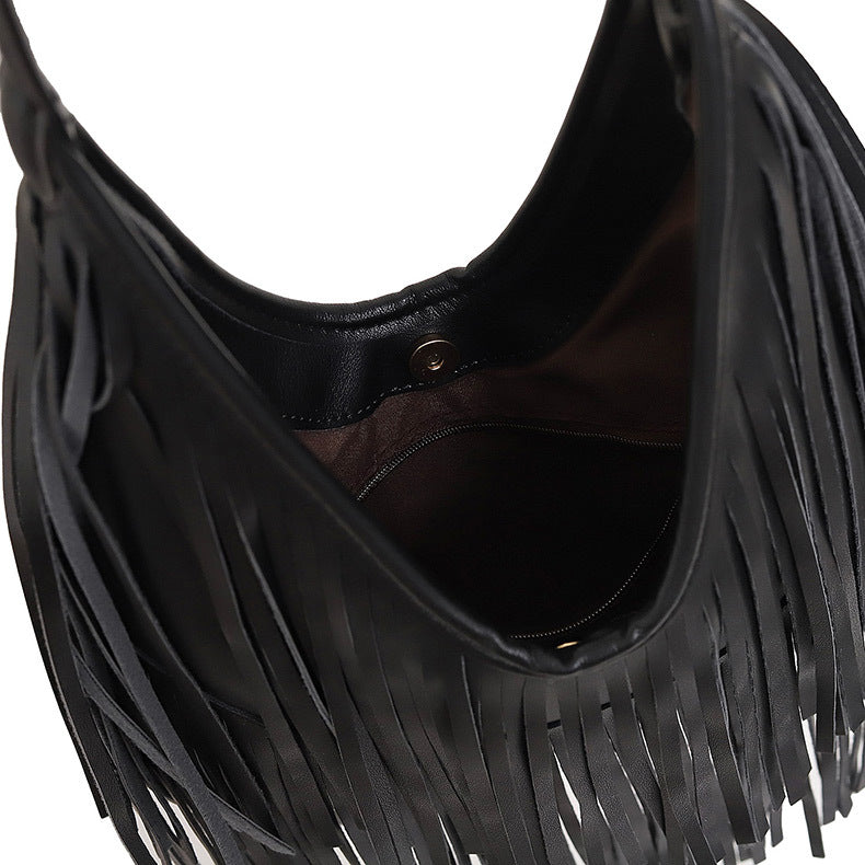Womens Fringe Hobo Bag Tassel Shoulder Tote Faux Leather Boho Satchel Purse