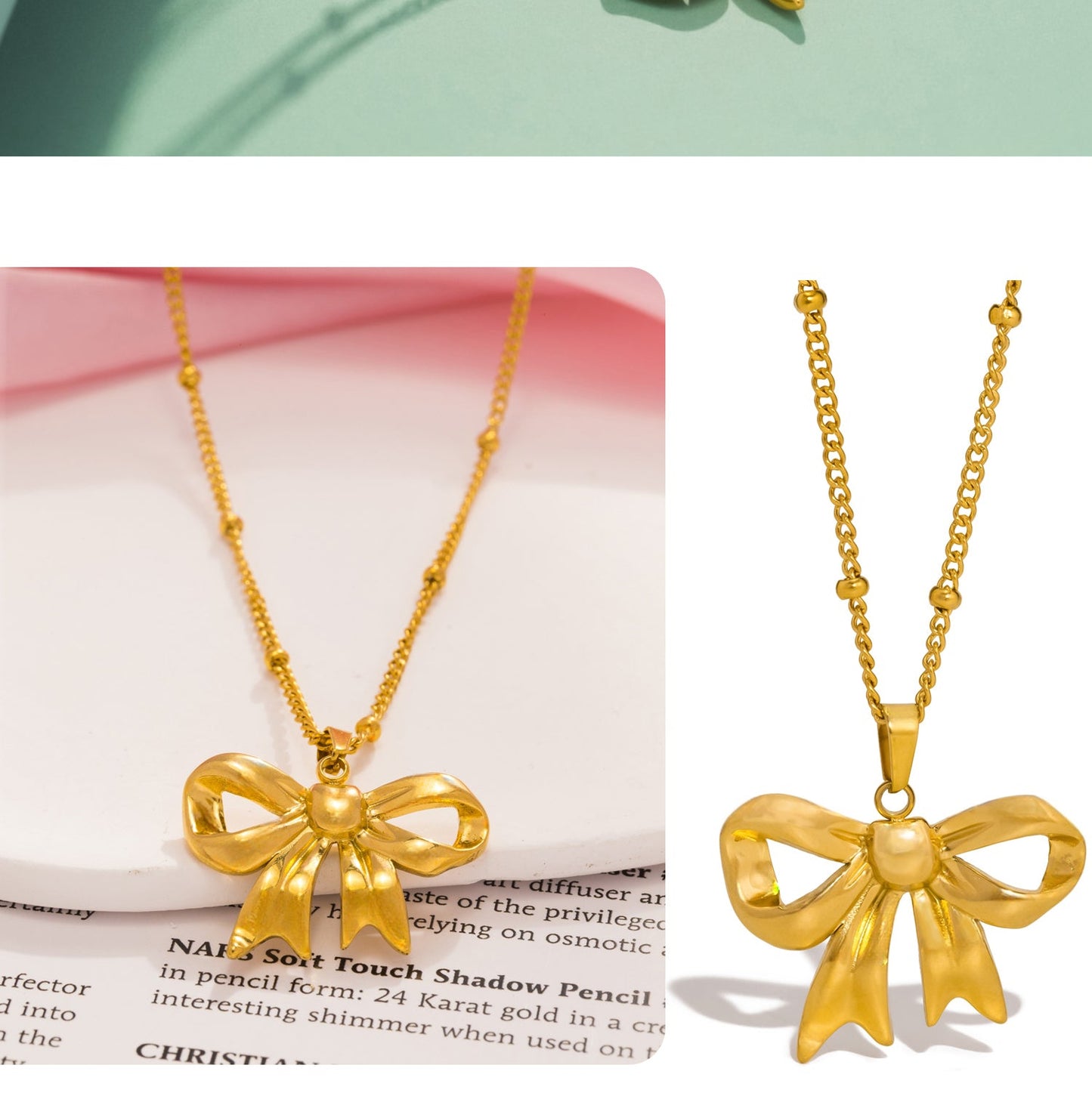 Bowknot Necklace Stainless Steel Gold or Silver Plated Tarnish Resistant