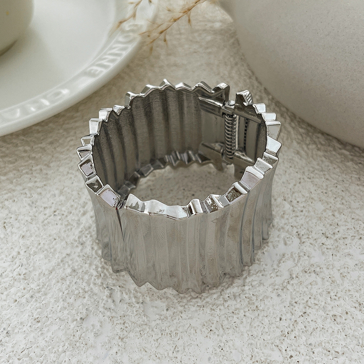 Corrugated Geometric Statement Bangle Bracelet Modern Minimalist Boho Chic Jewelry for Every Outfit