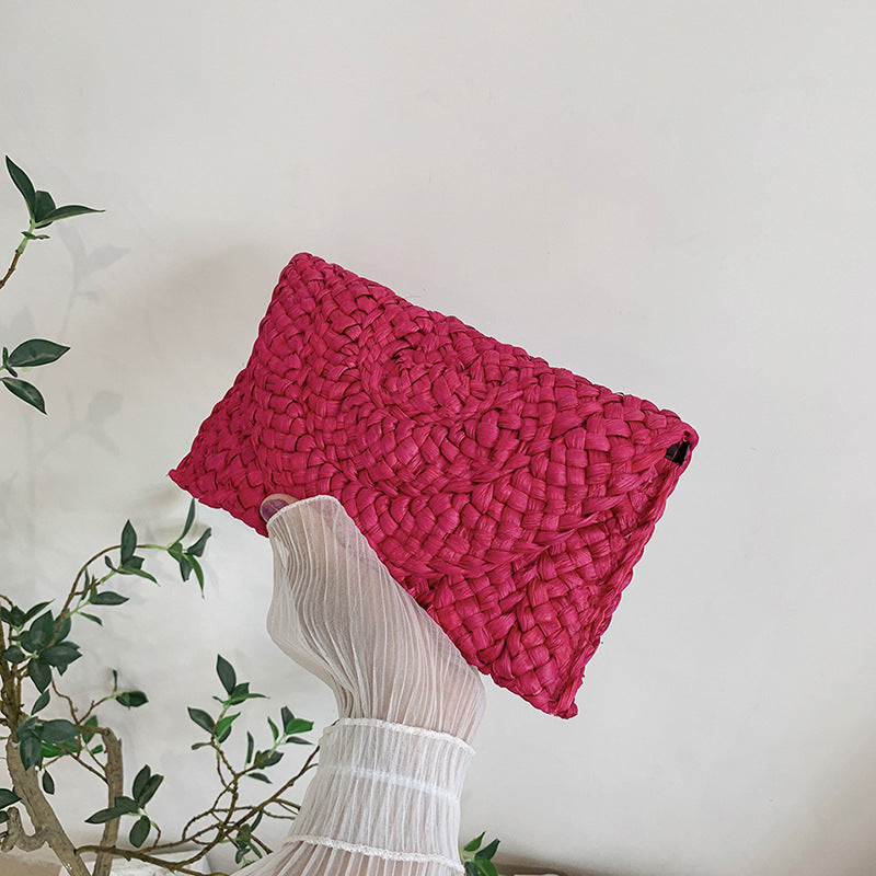 Women Woven Straw Envelope Clutch Bag Summer Beach Crossbody