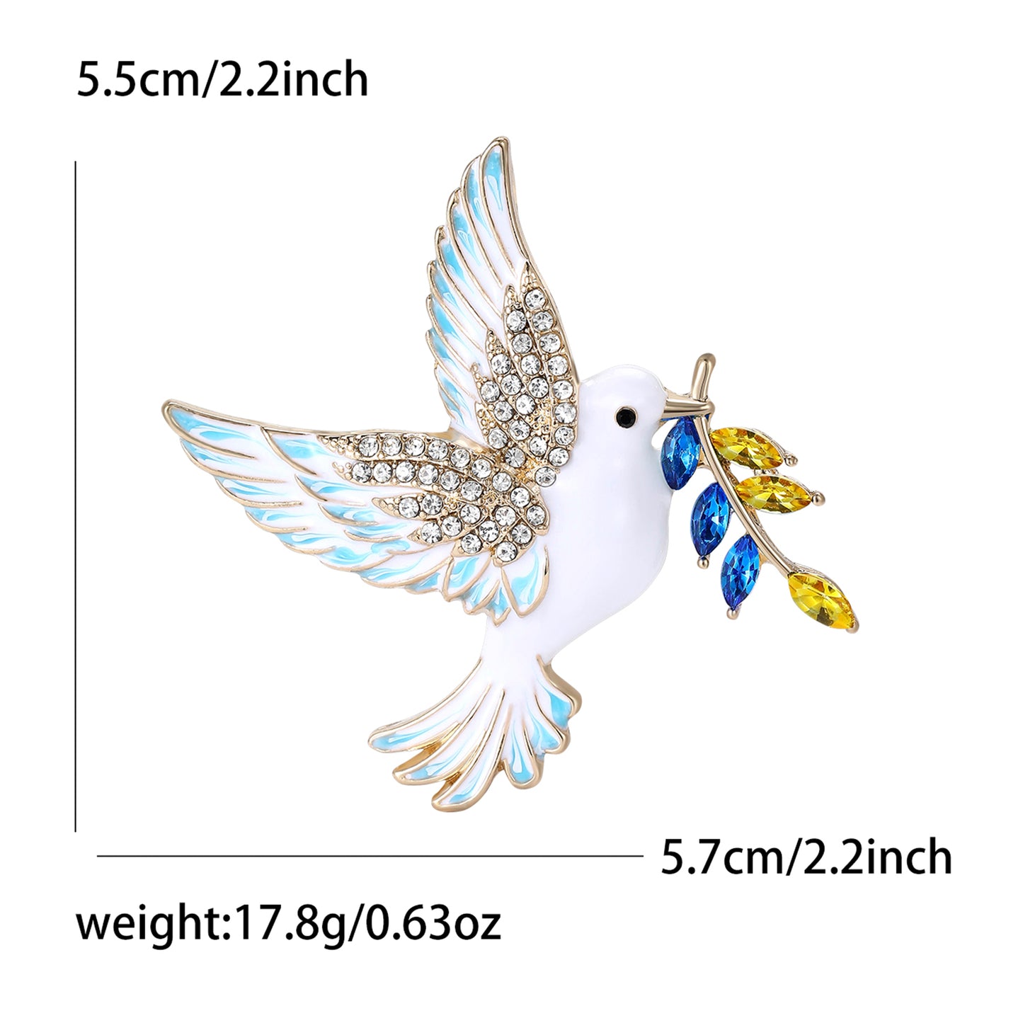 2pcs Peace Dove Brooch Set Gold Enamel Bird Pin Crystal Olive Branch Jewelry