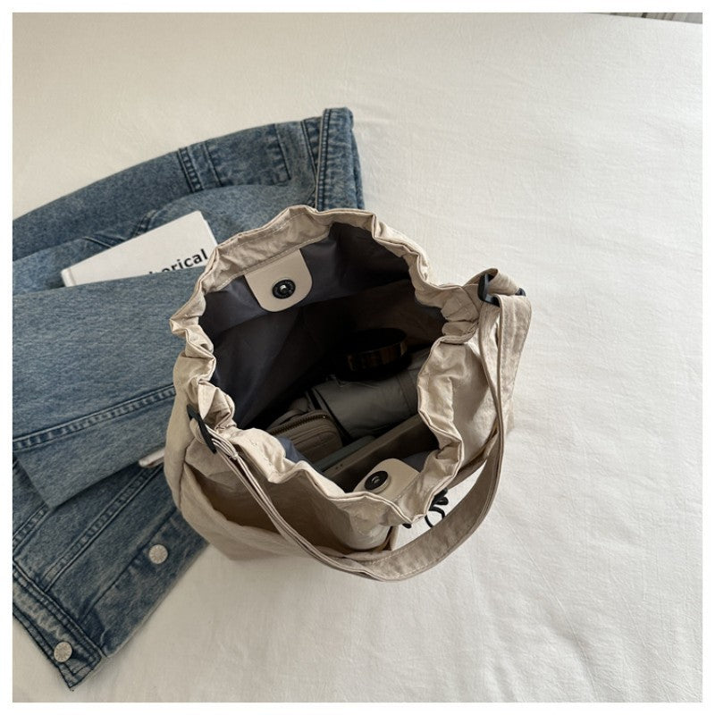 Nylon Drawstring Hobo Bag Adjustable Shoulder Strap Ruched Tote Bag
