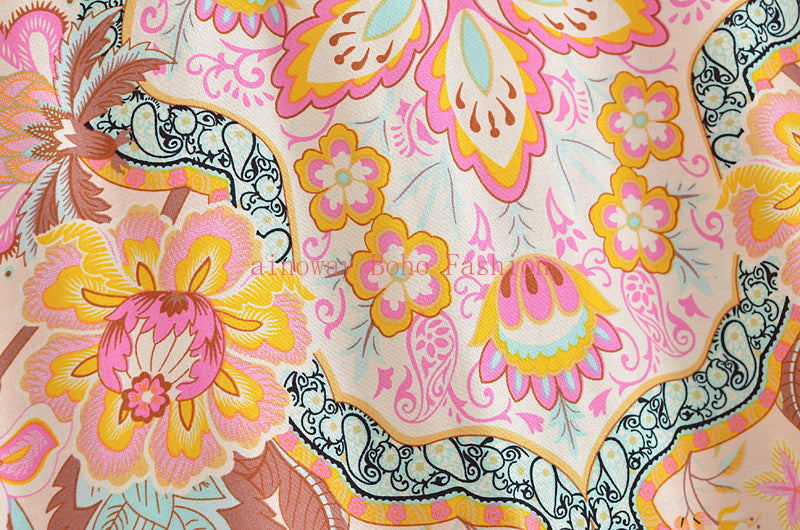 Boho Floral Tie-Front Kimono Cardigan - Lightweight Bohemian Cover-Up