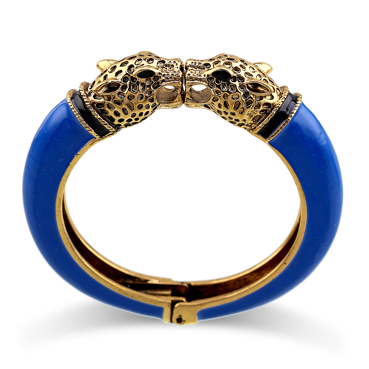 Gold Tone Leopard Head Bangle Bracelet Set Enamel Cuff Statement Jewelry