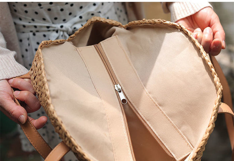 Round Woven Straw Shoulder Bag Bohemian Tote Beach Purse Summer Travel Handbag