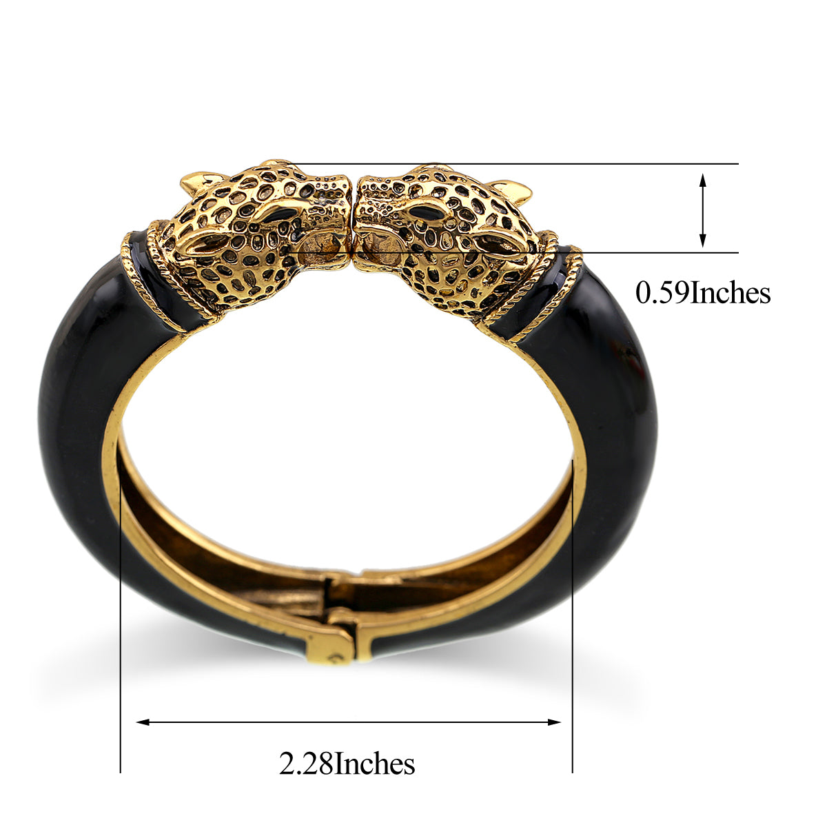 Gold Tone Leopard Head Bangle Bracelet Set Enamel Cuff Statement Jewelry