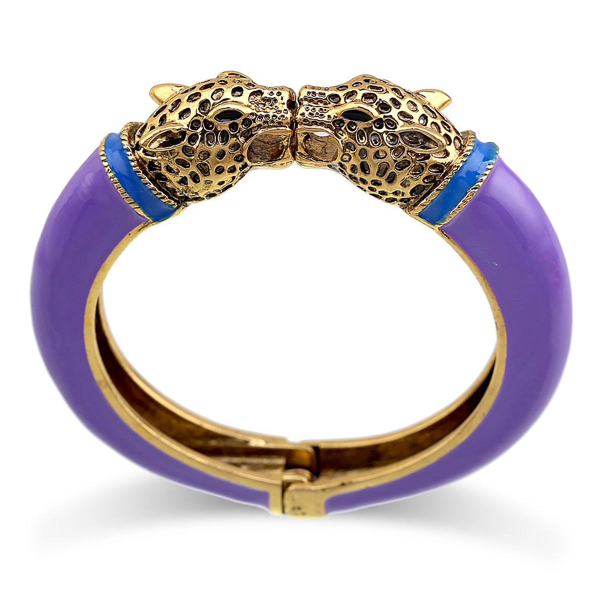 Gold Tone Leopard Head Bangle Bracelet Set Enamel Cuff Statement Jewelry