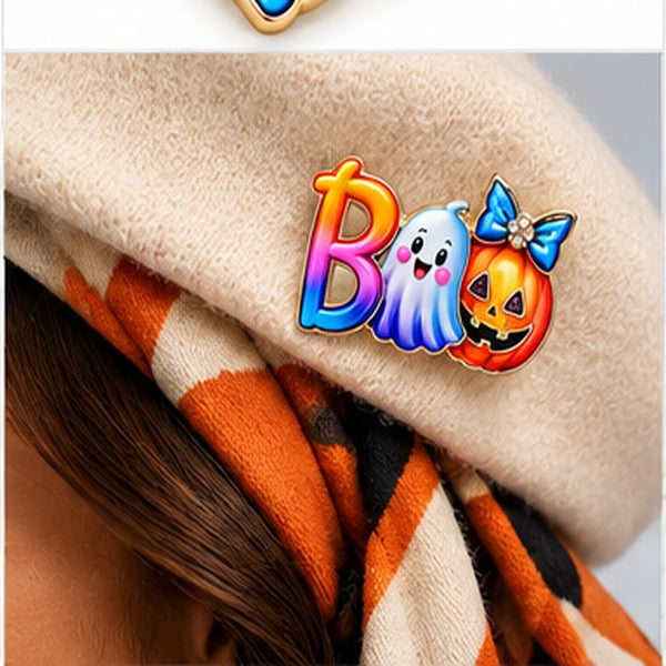 Halloween Brooch Set – Pumpkin Witch Hat & BOO Ghost Pins