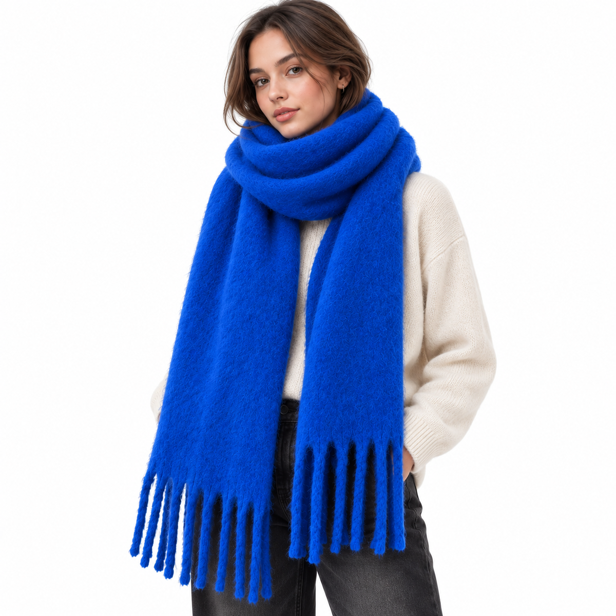 Womens Winter Cashmere Feel Pashmina Scarf  Blue  Warm Blanket Wrap Unisex