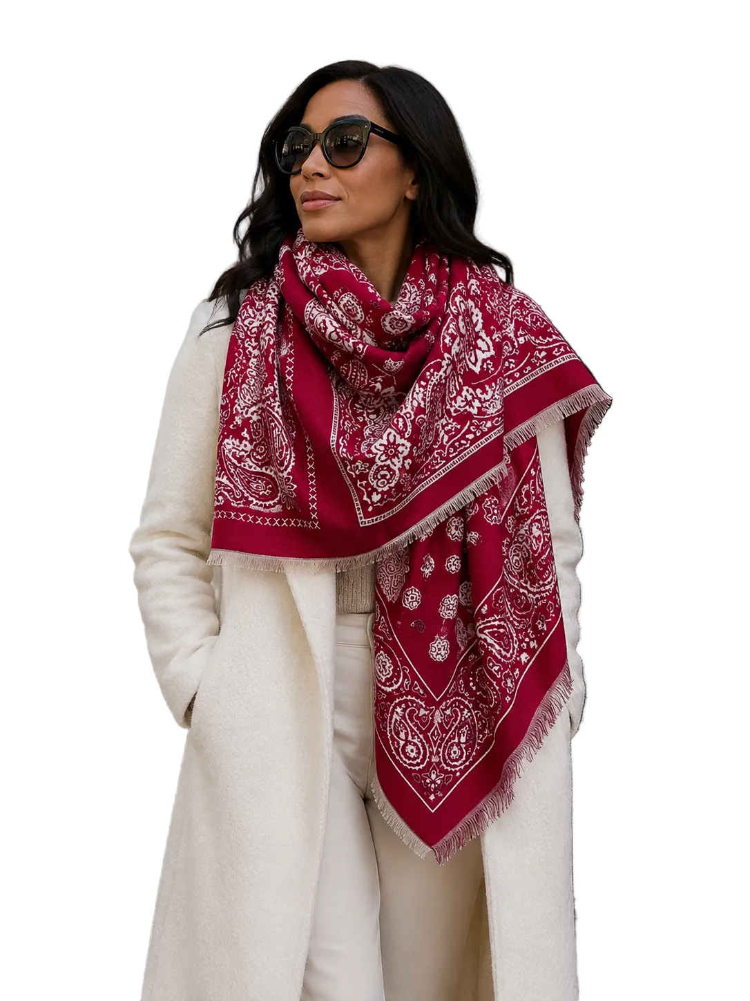 Red Paisley Bandana Square Shawl Wrap