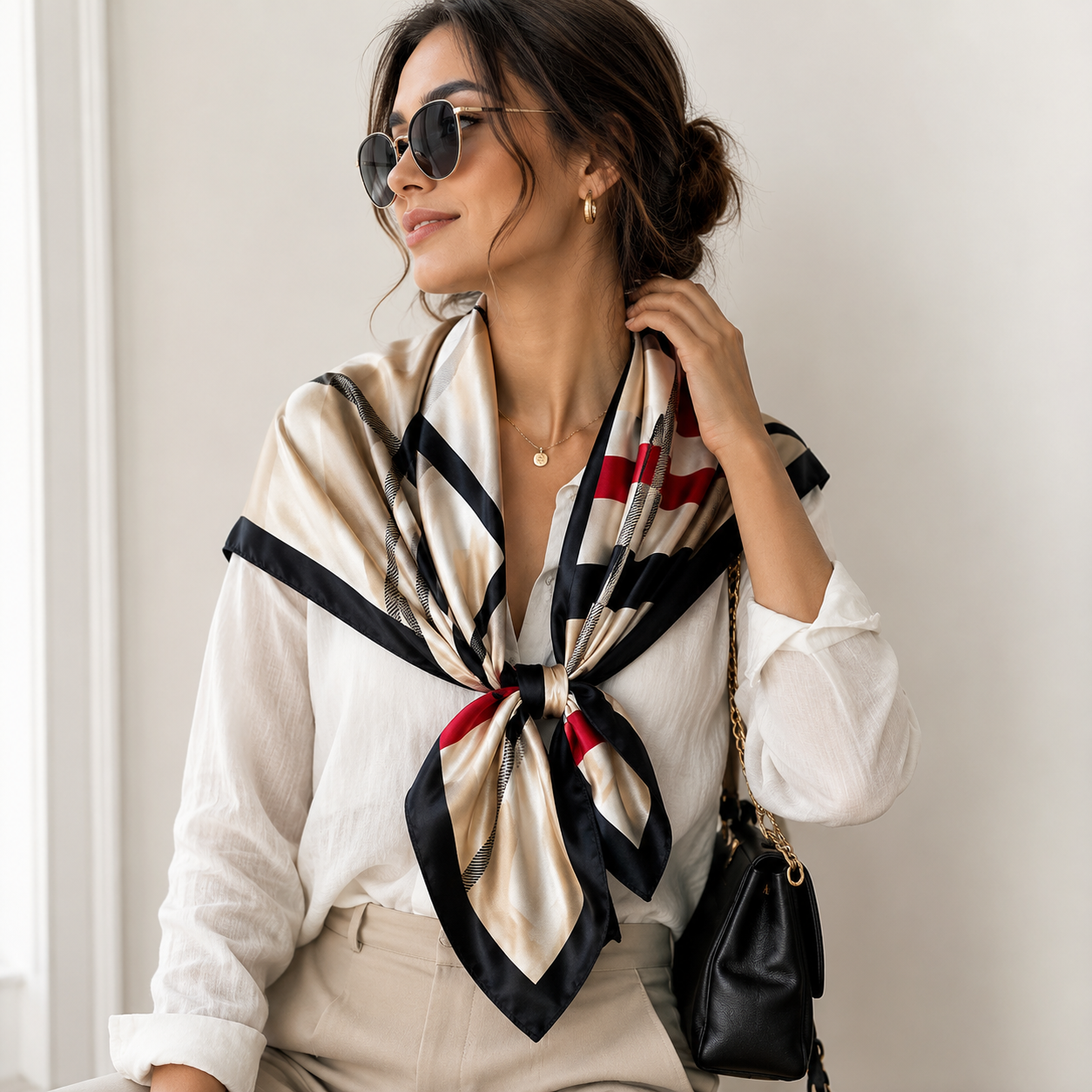 2pcs Silk Feel Plaid Scarf Set Large Geometric Check Satin Wrap Shawl 71x35in