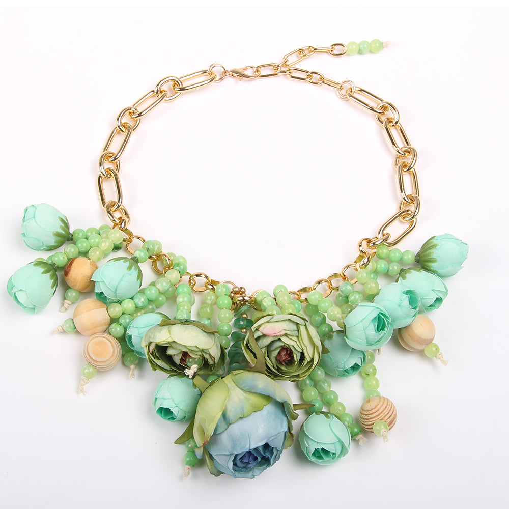 Rose Flower Statement Necklace Floral Chunky Gold Chain Jewelry