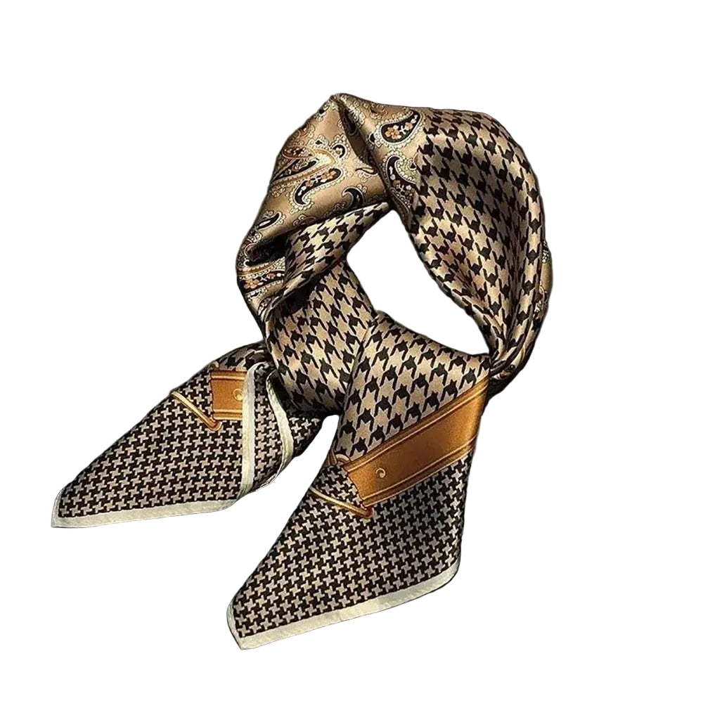 Paisley Houndstooth Square Silk-Feel Scarf