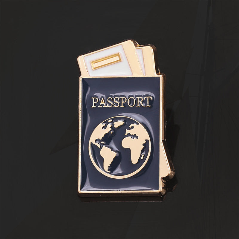 3-Piece Travel Brooch Set – World Traveler Airplane, Map & Passport Enamel Pins