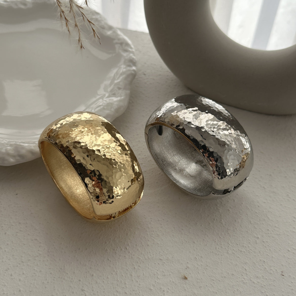 Hammered Gold & Silver Cuff Bracelet Set of 2