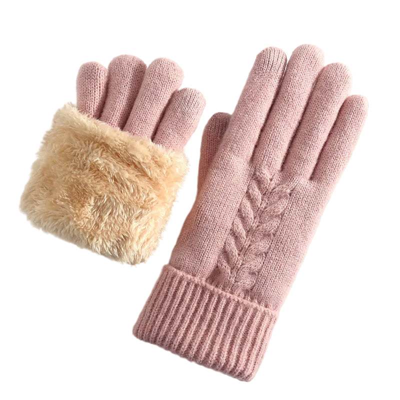 Women's Cable Knit Winter Gloves with Plush Faux Fur Lined Warm Cuff