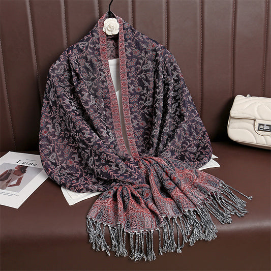 Women’s Black & Pink Floral Paisley Scarf with Fringe